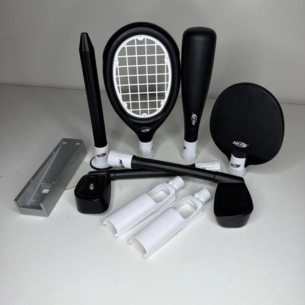 Nintendo Wii Nerf Sports Plus Black Tennis Golf Baseball Attachments Lot